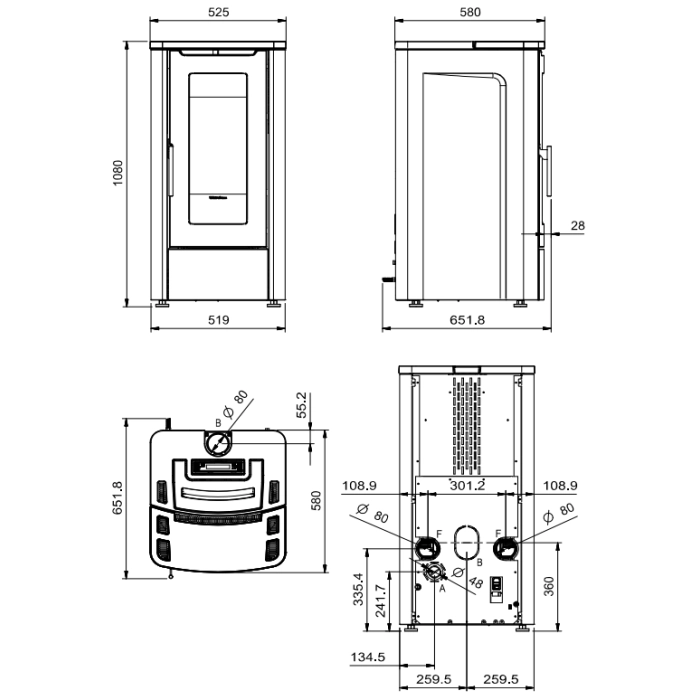 La Nordica Extraflame Teorema Plus 12kW wymiary